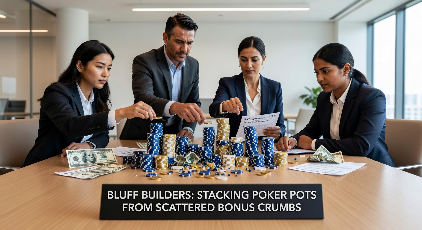 Close-up of poker chips cascading into a growing pot during a intense bluff showdown