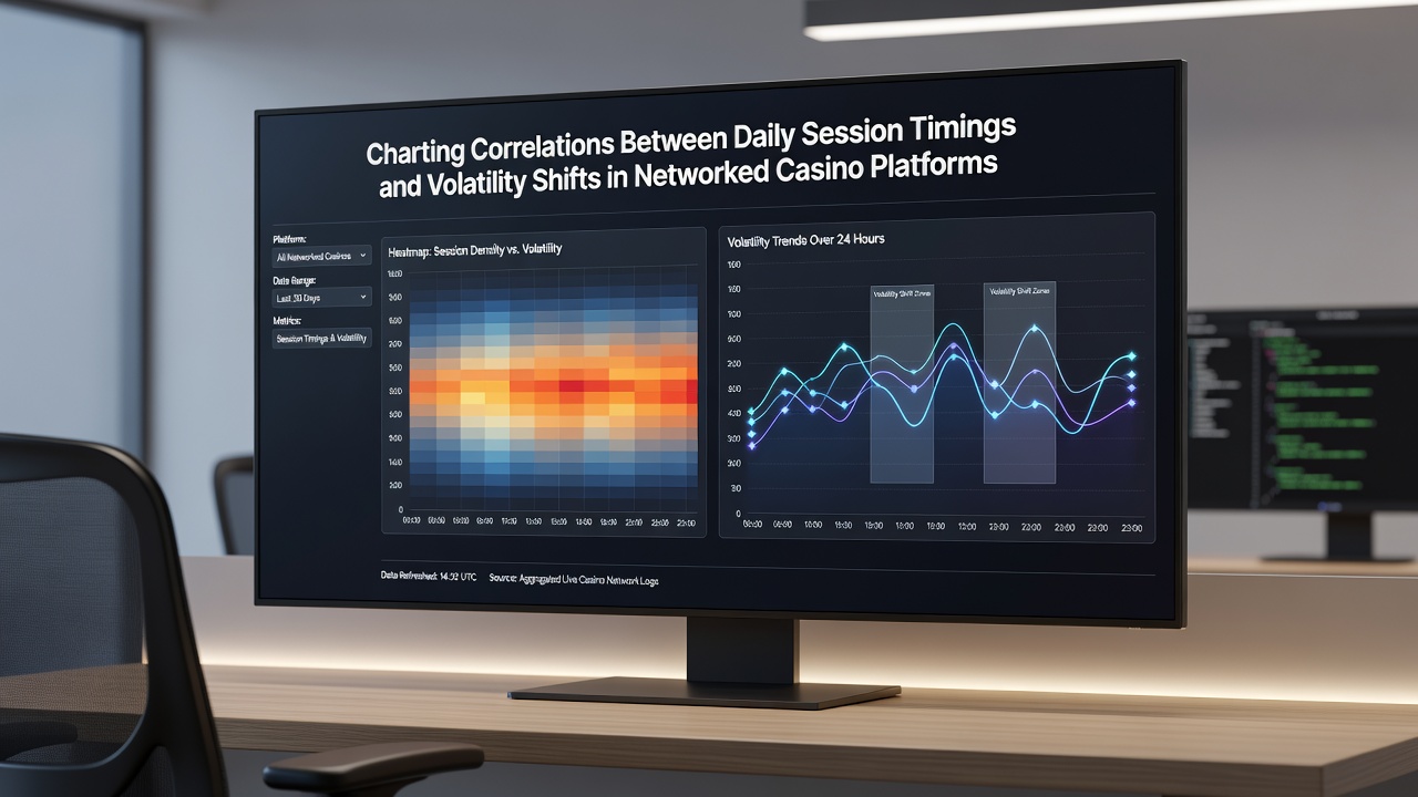 Graph illustrating volatility fluctuations mapped against hourly session volumes on casino servers