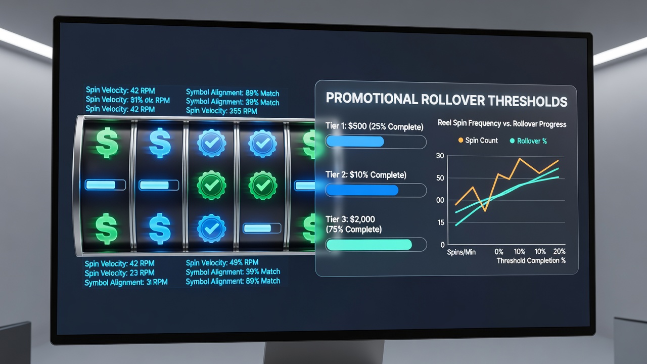 Dashboard showing reel spin statistics aligned with bonus rollover progress meters