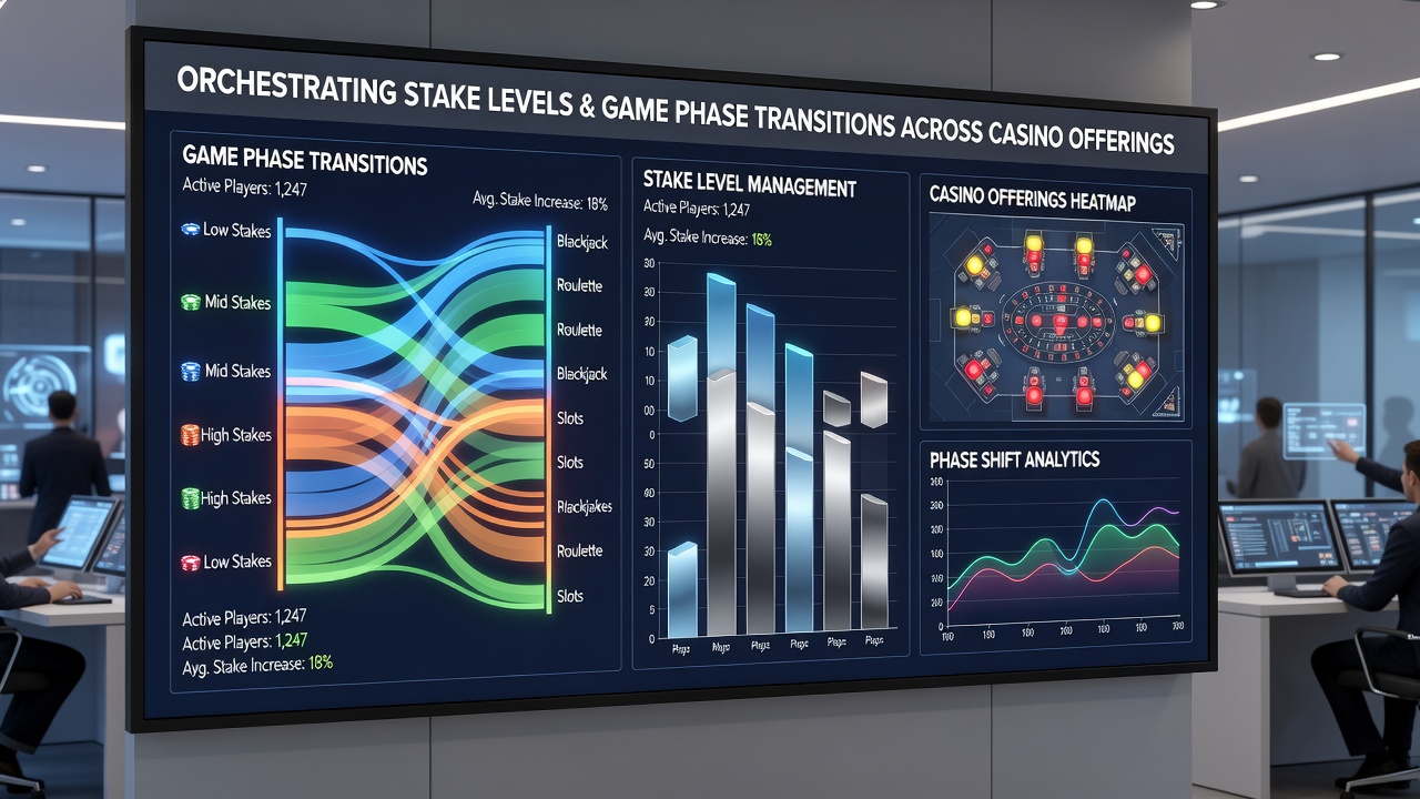 Digital interface displaying stake adjustment controls synchronized with game phase indicators on casino terminals